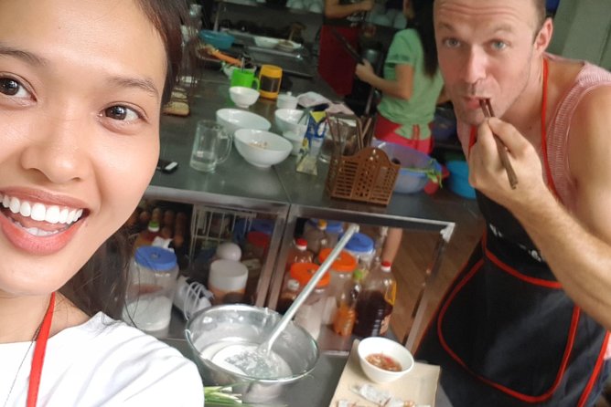 5 Traditional Dishes Hanoi Cooking Class with Market Trip - Preparing pho bo, bun cha, and spring rolls