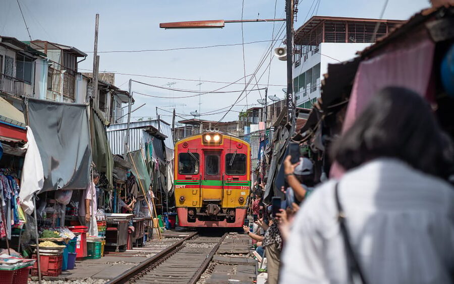 Bangkok: Maeklong Railway Market and Amphawa Floating Market - Maeklong Railway Market and the passing train