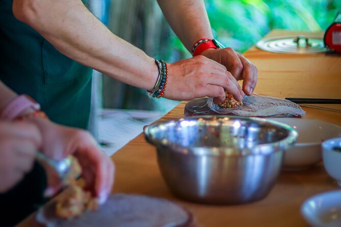 Cocolocal Farm Cooking Class with market tour and basket boat - Cooking four Vietnamese dishes