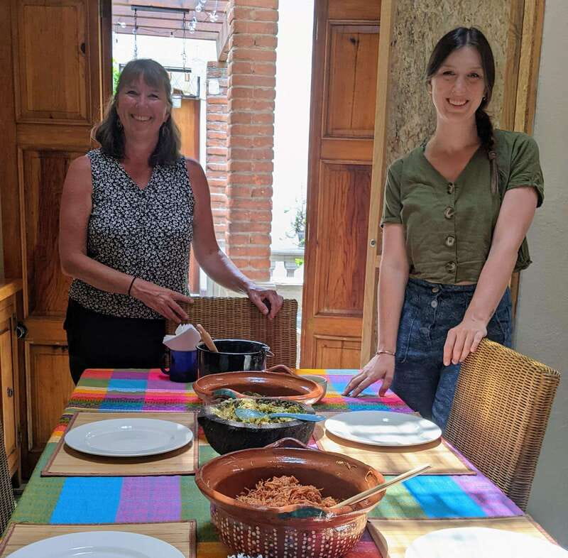 Coyocán: Market Tour and Cooking Class - Sitting down to eat what you made