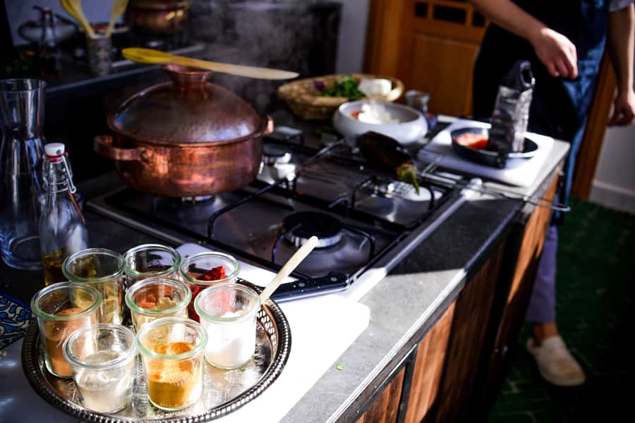 Fez: Group Cooking Workshops with Optional Souk Visit - Eating beneath the citrus trees