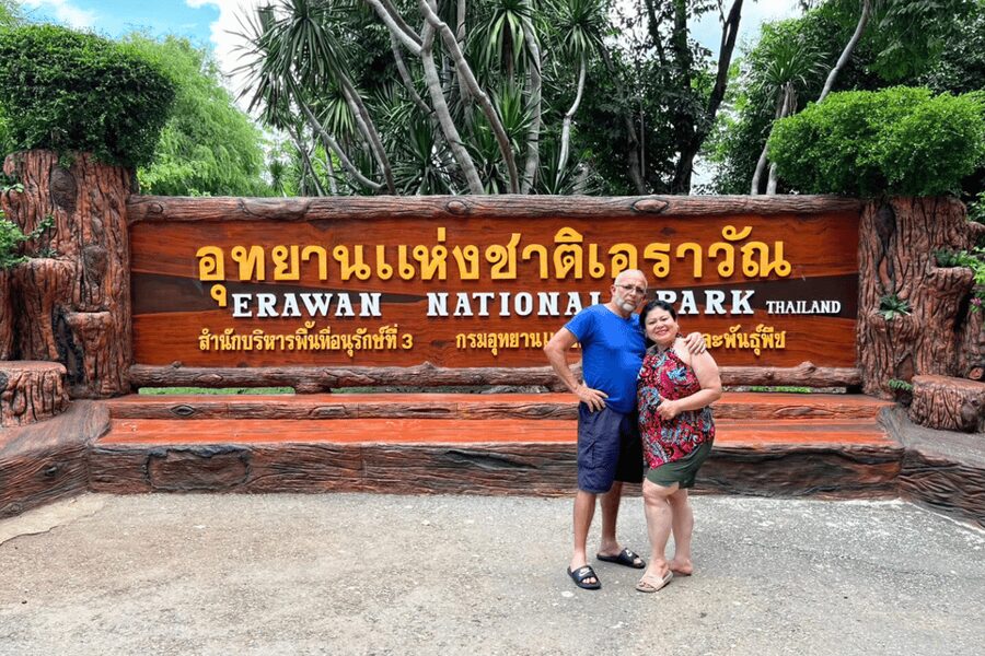 Floating and Railway Market with Waterfall Option: Private - Erawan Waterfall and the seven-tier hike