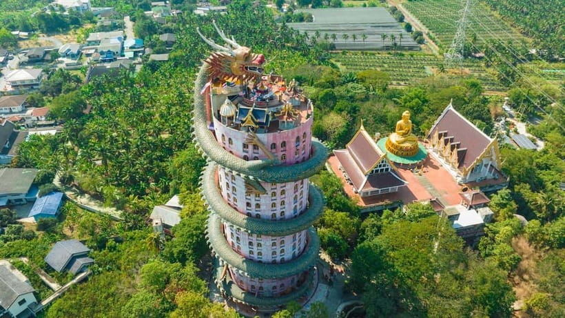 From Bangkok: Don Wai Market, Wat Samphran & Lotus Café Tour - Wat Don Wai: a brief riverside temple visit