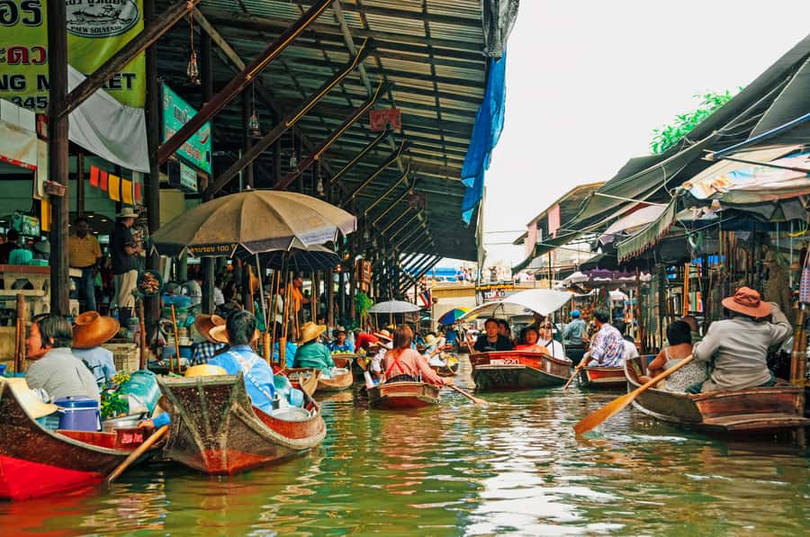 Grand Palace, Damnoen Floating Market & Maeklong Market Tour - Damnoen Saduak by long-tail boat