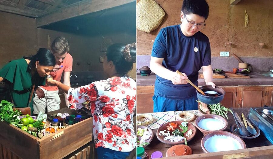 Kandy: Village Cooking Class 12 Dishes with Market Tour - Sitting down to eat what you made
