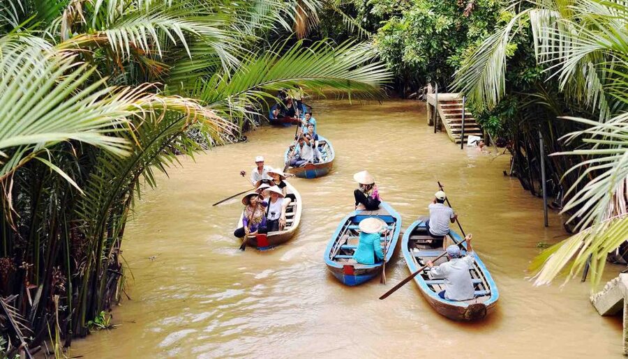 Mekong Delta 2 Days: Floating Markets & Cultural Exploration - A rowing boat beneath the nipa palms