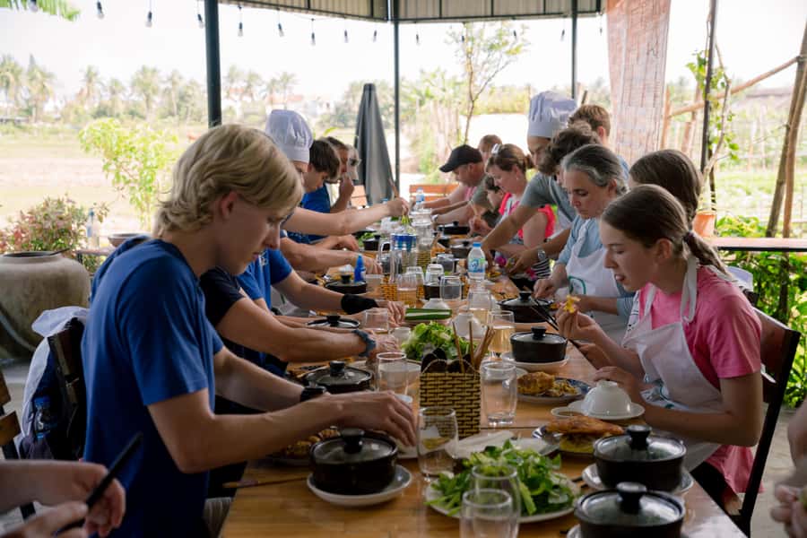 Rural Cycle, Market Tour, Basket Boat & Organic Farm Cooking - Cooking a Vietnamese lunch from the garden